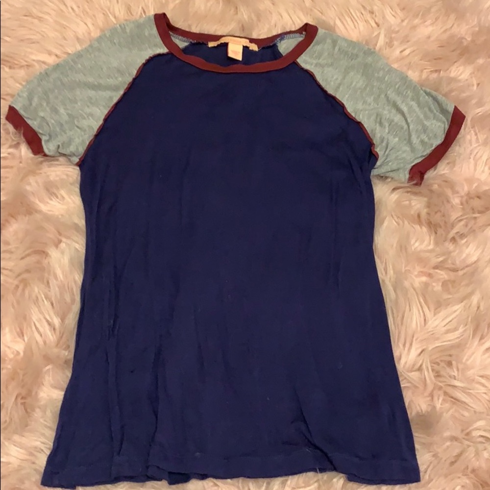 Navy Blue, Grey, and Dark Red Short Sleeve T-Shirt